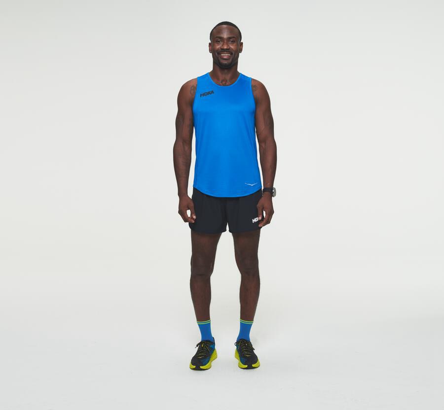 Hoka Australia One One Performance Tank - Mens Tops Blue - XBFQO-3654